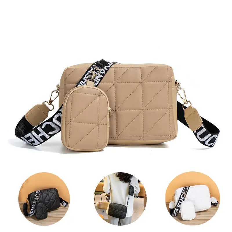 2Pcs Rhombus Shoulder Bag With Wallet Letter Print Wide Shoulder Strap Small Square Bag Large Capacity Cell Phone Crossbody Bags Charge Hub X