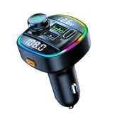 Car charger with digital display and multiple ports on a white background