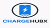 Blue Charging symbol in a black circle with Chargehubx in blue and black writing underneath