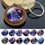 Constellation Keychain Wood Carved Time Gem Pendant Charge Hub X