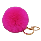 Pink fluffy keychain with a gold ring on a white background