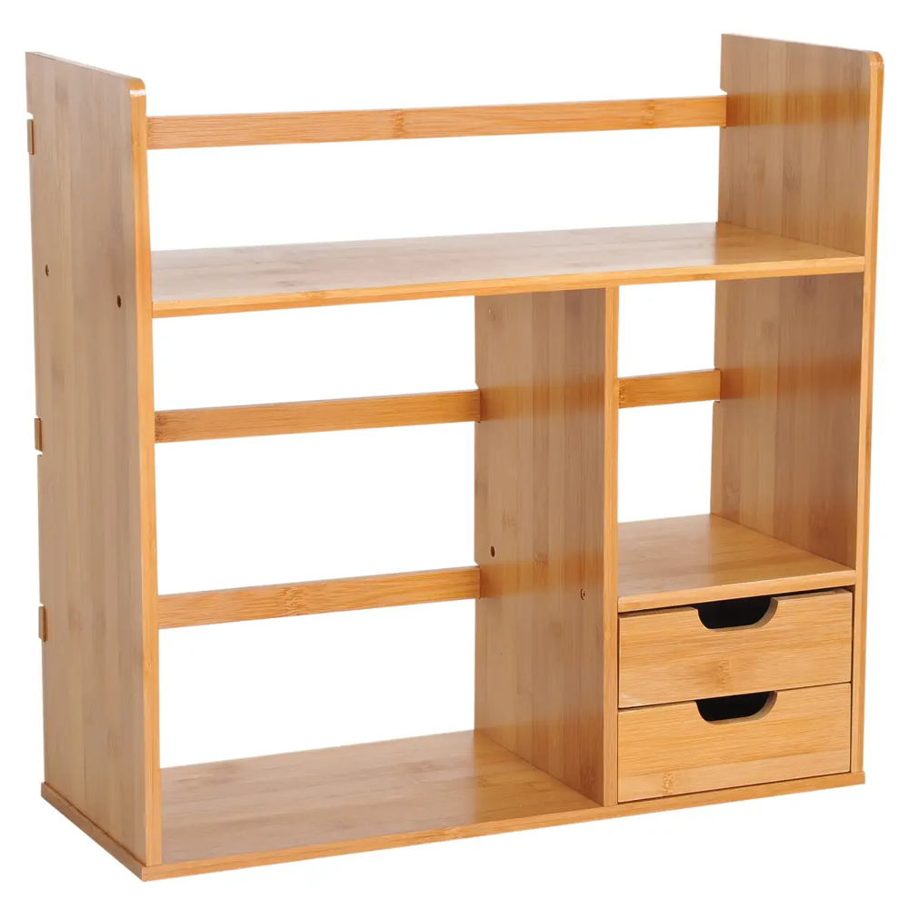 Desk Organiser Desktop Bookshelf 180 Degree Rotatable 2 Drawers Bamboo HOMCOM