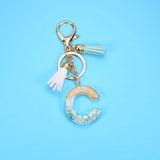 English Alphabet Keychain Tassel Pendant Stone Gold Foil Resin Key Charge Hub X