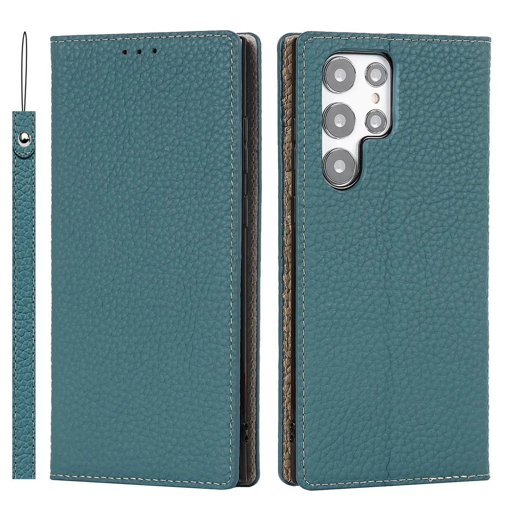 Galaxy S24 Ultra Case Litchi Leather Phone Case Charge Hub X