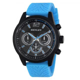 Henley Mens Multi Eye Black Dial With Blue Sports Large Silicone Strap Watch H02216.6 Henley