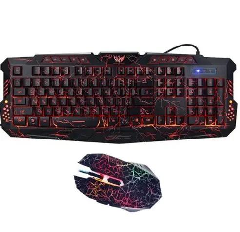 J10 RGB Backlit Gaming Keyboard and Mouse Set – Wired Russian Keyboard with Colorful LED Lights Charge Hub X