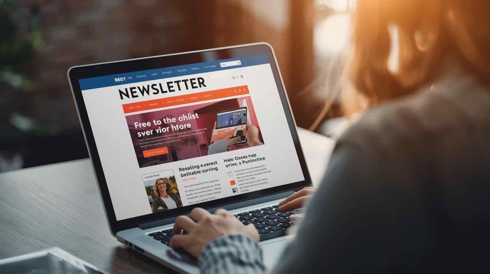 Person using a laptop with a newsletter open on the screen
