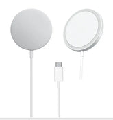 Two round white devices with a USB-C connector on a white background
