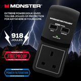 Monster Power Core 100 Surge Protected Socket with 2 USB Charging Ports, Black Monster