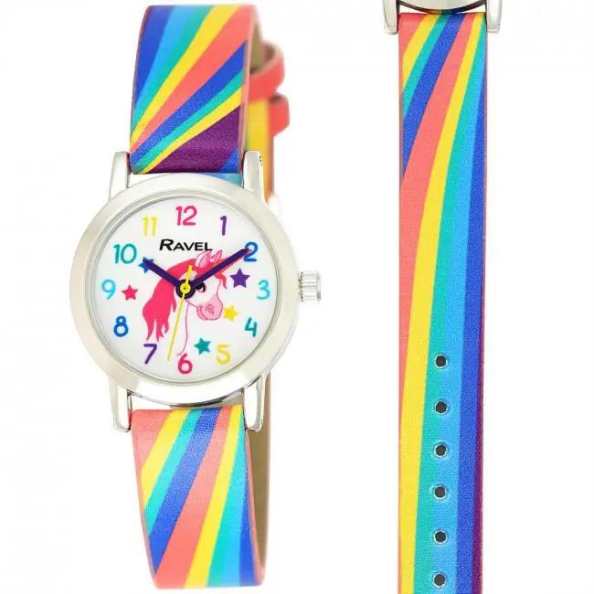 Ravel Childrens Unicorn Dial with Rainbows Strap Watch R1810.1 Ravel