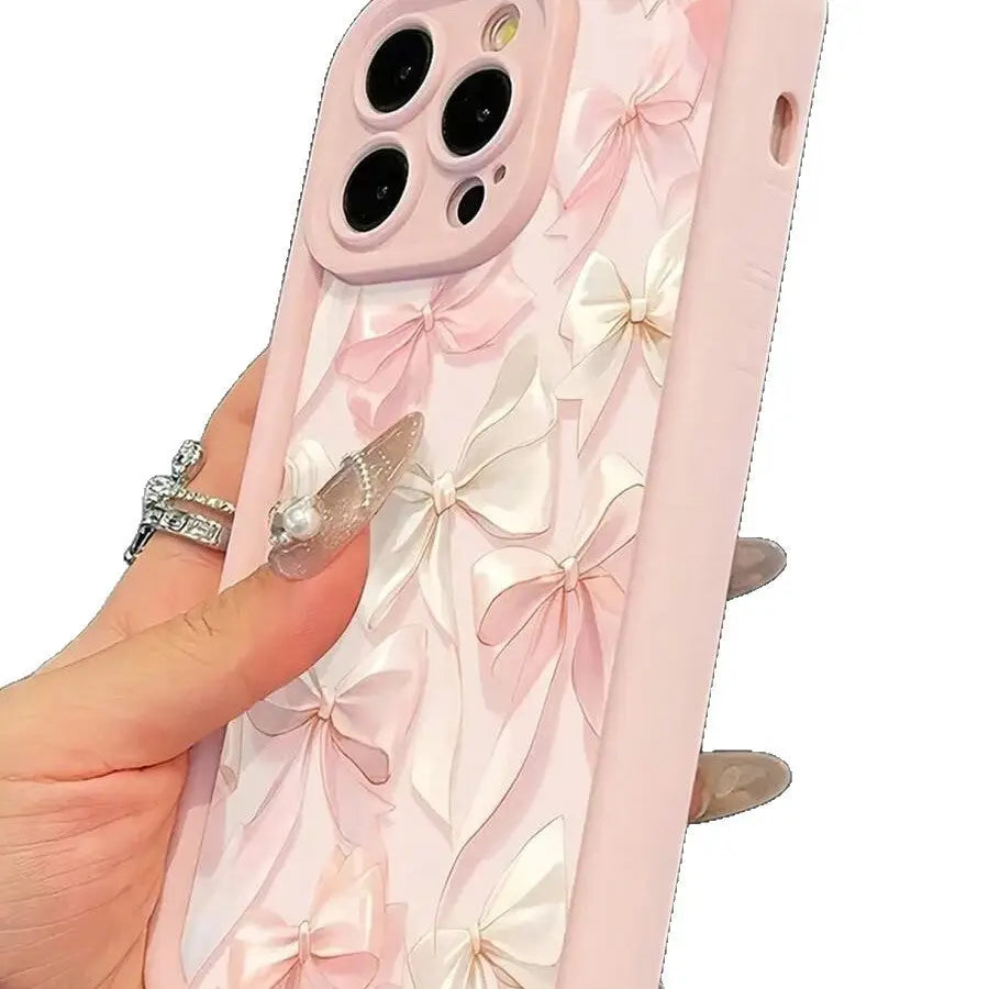 Silk Bow Phone Case – All-Inclusive Shockproof Ladder Design Cover for iPhone/Samsung Charge Hub X