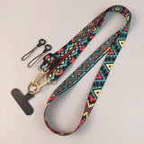 Womens Crossbody Phone Lanyard Nylon Mixed Color Retro Totem Pattern Chargehub X
