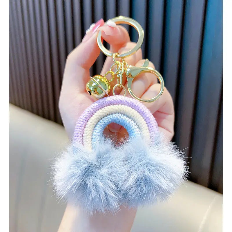 Woven Rainbow A Little Cloud Fur Ball Car Key Ring Charge Hub X