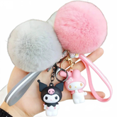 Cute Sanrio Kuromi Keychains with Fur Ball-0