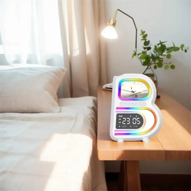 2024 New B-Shaped Blutooth Speaker Multifunctional Smart Music Rhythm Lighting Phone Wireless Charger TF Card AUX Input Standard Mode Charge Hub X