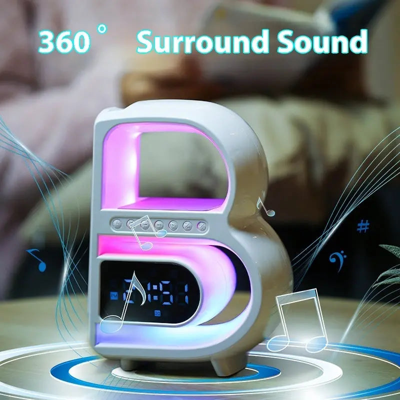 2024 New B-Shaped Blutooth Speaker Multifunctional Smart Music Rhythm Lighting Phone Wireless Charger TF Card AUX Input Standard Mode Charge Hub X