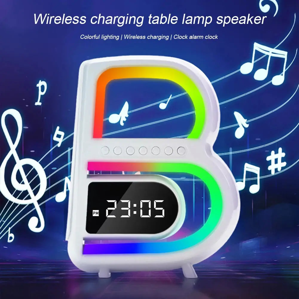 2024 New B-Shaped Blutooth Speaker Multifunctional Smart Music Rhythm Lighting Phone Wireless Charger TF Card AUX Input Standard Mode Charge Hub X