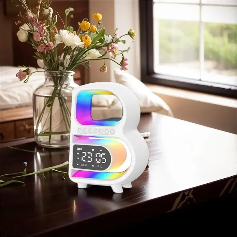 2024 New B-Shaped Blutooth Speaker Multifunctional Smart Music Rhythm Lighting Phone Wireless Charger TF Card AUX Input Standard Mode Charge Hub X
