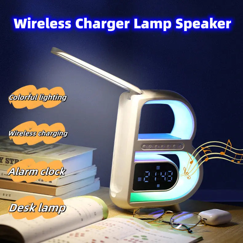 2024 New B-Shaped Blutooth Speaker Multifunctional Smart Music Rhythm Lighting Phone Wireless Charger TF Card AUX Input Standard Mode Charge Hub X