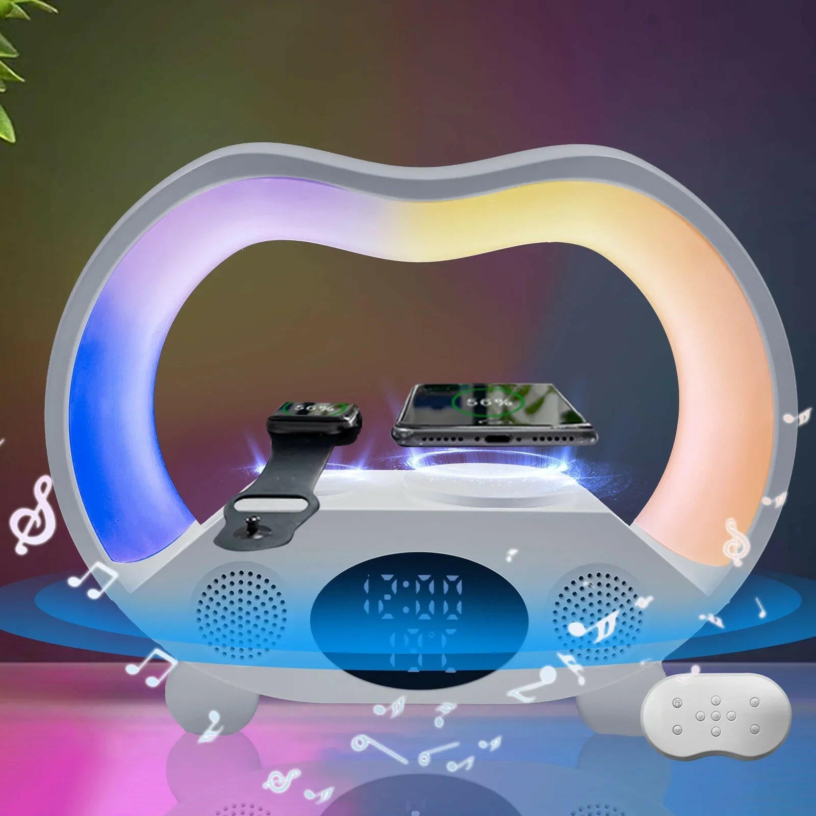 2024 New 6 In 1 Smart Remote Control Bluetooth-compatible Ambience Intelligent LED Table Lamp Multi-function Wireless Charger Night Light Bluetooth-compatible Speaker.