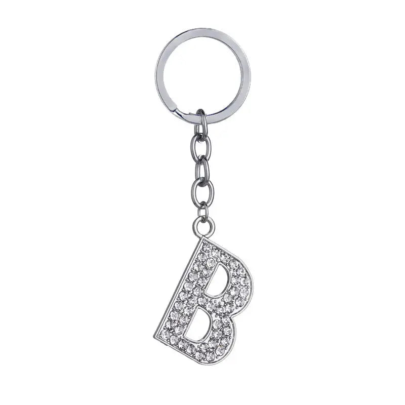 26 English Letter Keychain Creative Zinc Alloy Diamond Key Pendant Charge Hub X