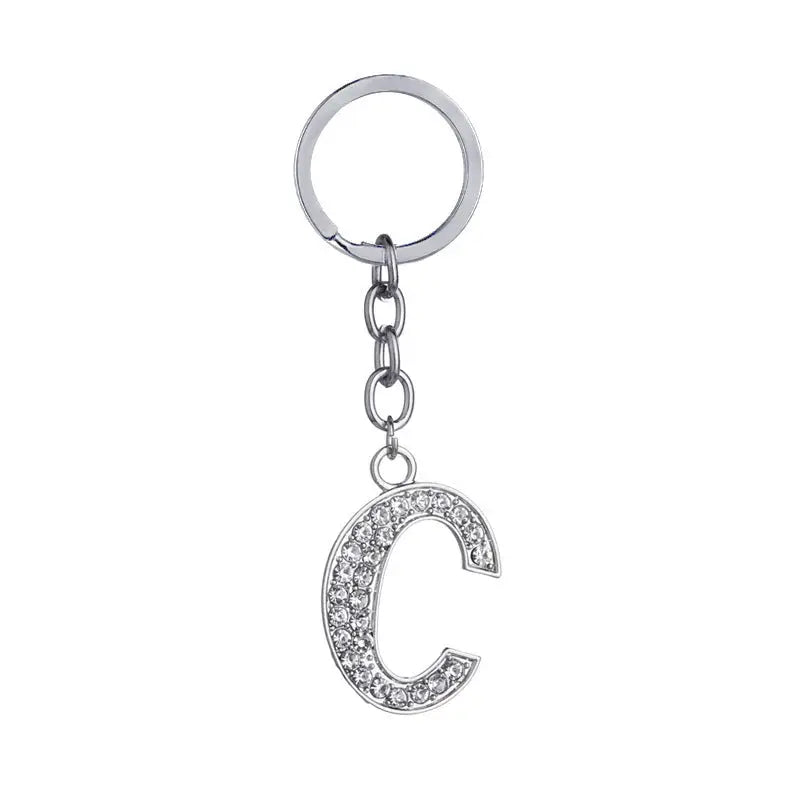 26 English Letter Keychain Creative Zinc Alloy Diamond Key Pendant Charge Hub X