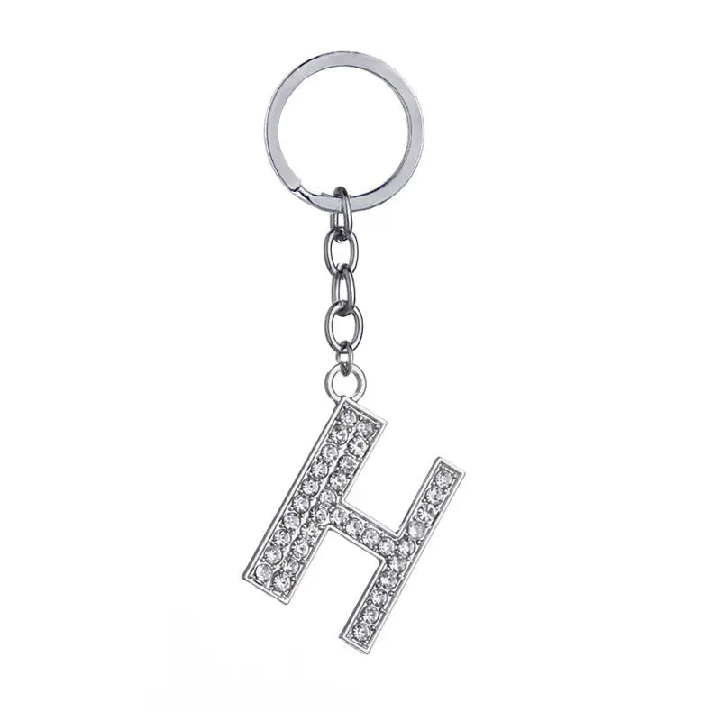 26 English Letter Keychain Creative Zinc Alloy Diamond Key Pendant Charge Hub X