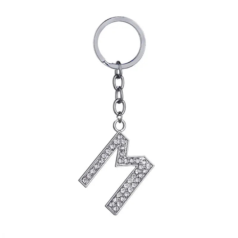 26 English Letter Keychain Creative Zinc Alloy Diamond Key Pendant Charge Hub X