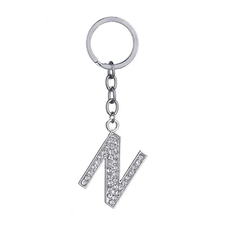 26 English Letter Keychain Creative Zinc Alloy Diamond Key Pendant Charge Hub X