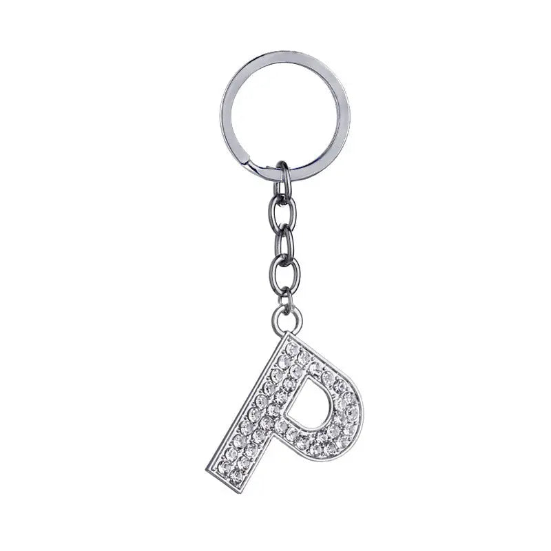 26 English Letter Keychain Creative Zinc Alloy Diamond Key Pendant Charge Hub X