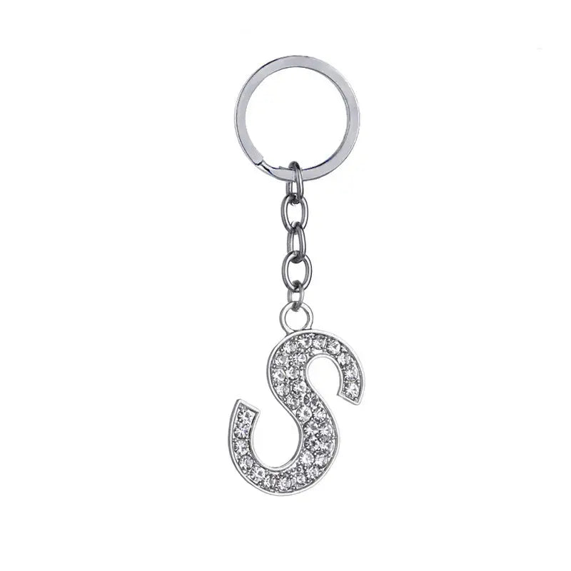 26 English Letter Keychain Creative Zinc Alloy Diamond Key Pendant Charge Hub X