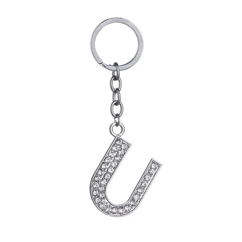 26 English Letter Keychain Creative Zinc Alloy Diamond Key Pendant Charge Hub X