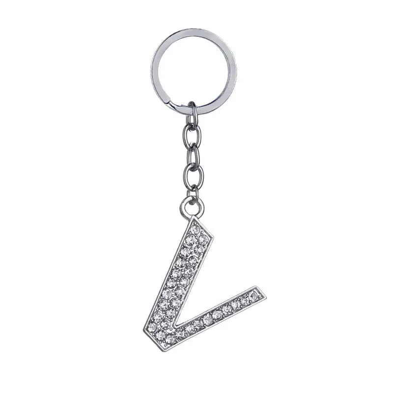 26 English Letter Keychain Creative Zinc Alloy Diamond Key Pendant Charge Hub X