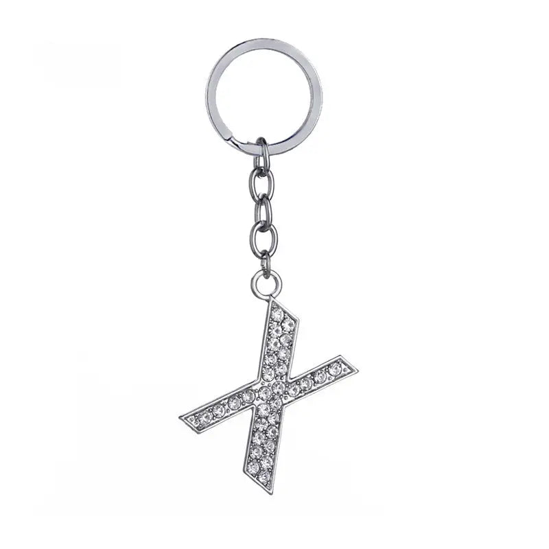 26 English Letter Keychain Creative Zinc Alloy Diamond Key Pendant Charge Hub X