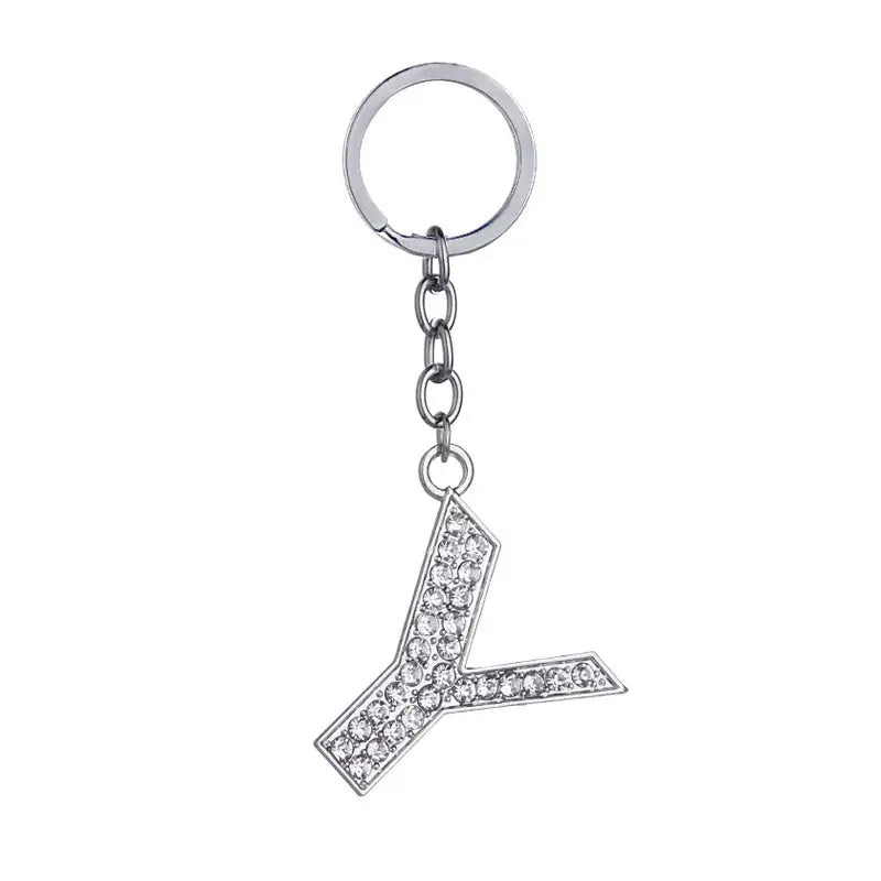 26 English Letter Keychain Creative Zinc Alloy Diamond Key Pendant Charge Hub X