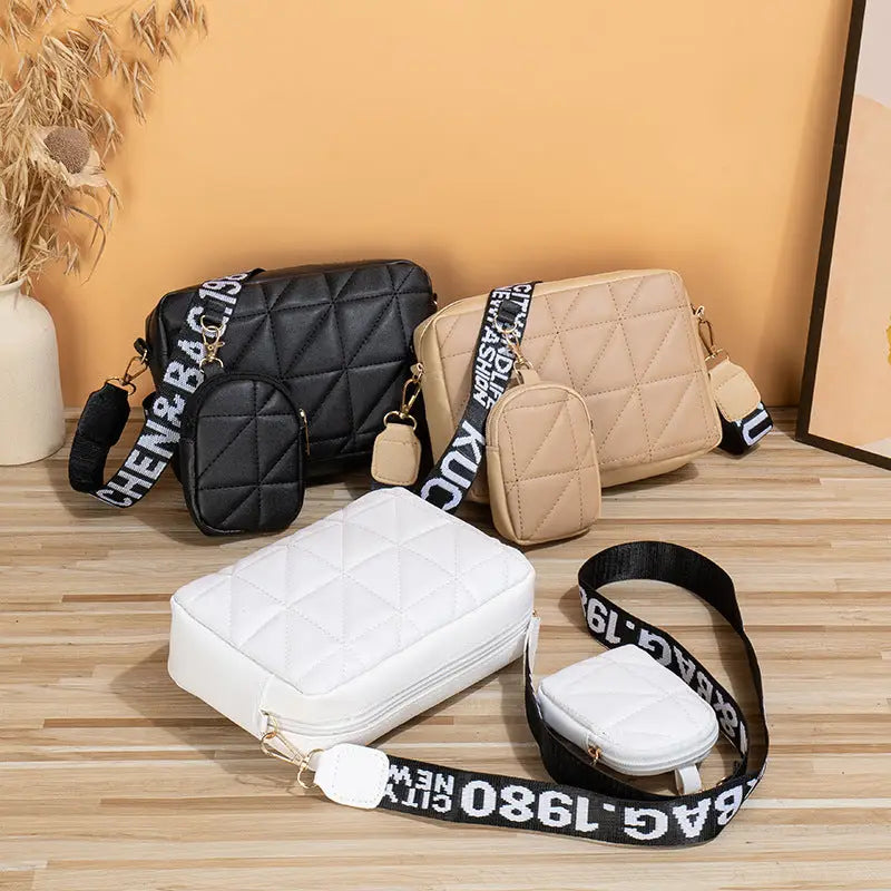 2Pcs Rhombus Shoulder Bag With Wallet Letter Print Wide Shoulder Strap Small Square Bag Large Capacity Cell Phone Crossbody Bags Charge Hub X