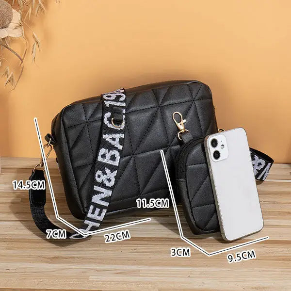 2Pcs Rhombus Shoulder Bag With Wallet Letter Print Wide Shoulder Strap Small Square Bag Large Capacity Cell Phone Crossbody Bags Charge Hub X
