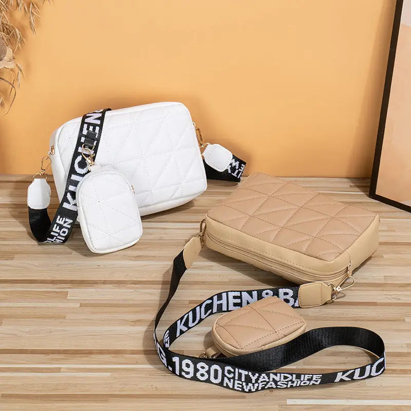 2Pcs Rhombus Shoulder Bag With Wallet Letter Print Wide Shoulder Strap Small Square Bag Large Capacity Cell Phone Crossbody Bags Charge Hub X