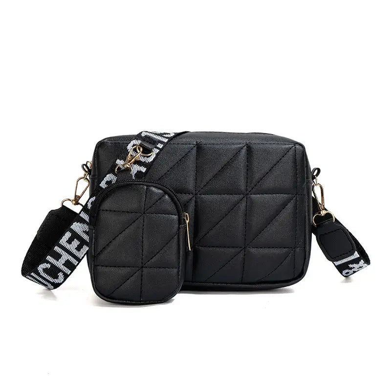 2Pcs Rhombus Shoulder Bag With Wallet Letter Print Wide Shoulder Strap Small Square Bag Large Capacity Cell Phone Crossbody Bags Charge Hub X