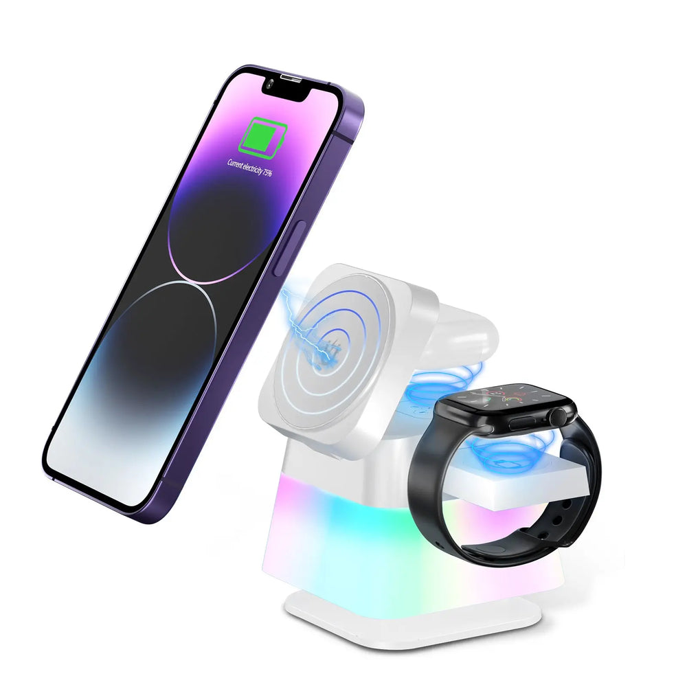 4 In 1 Rotatable Colorful Lighting Wireless Charger Stand For Phone 15 14 13 12 Pro Max 8 7 Holder Magnetic Fast Charging Station Charge Hub X
