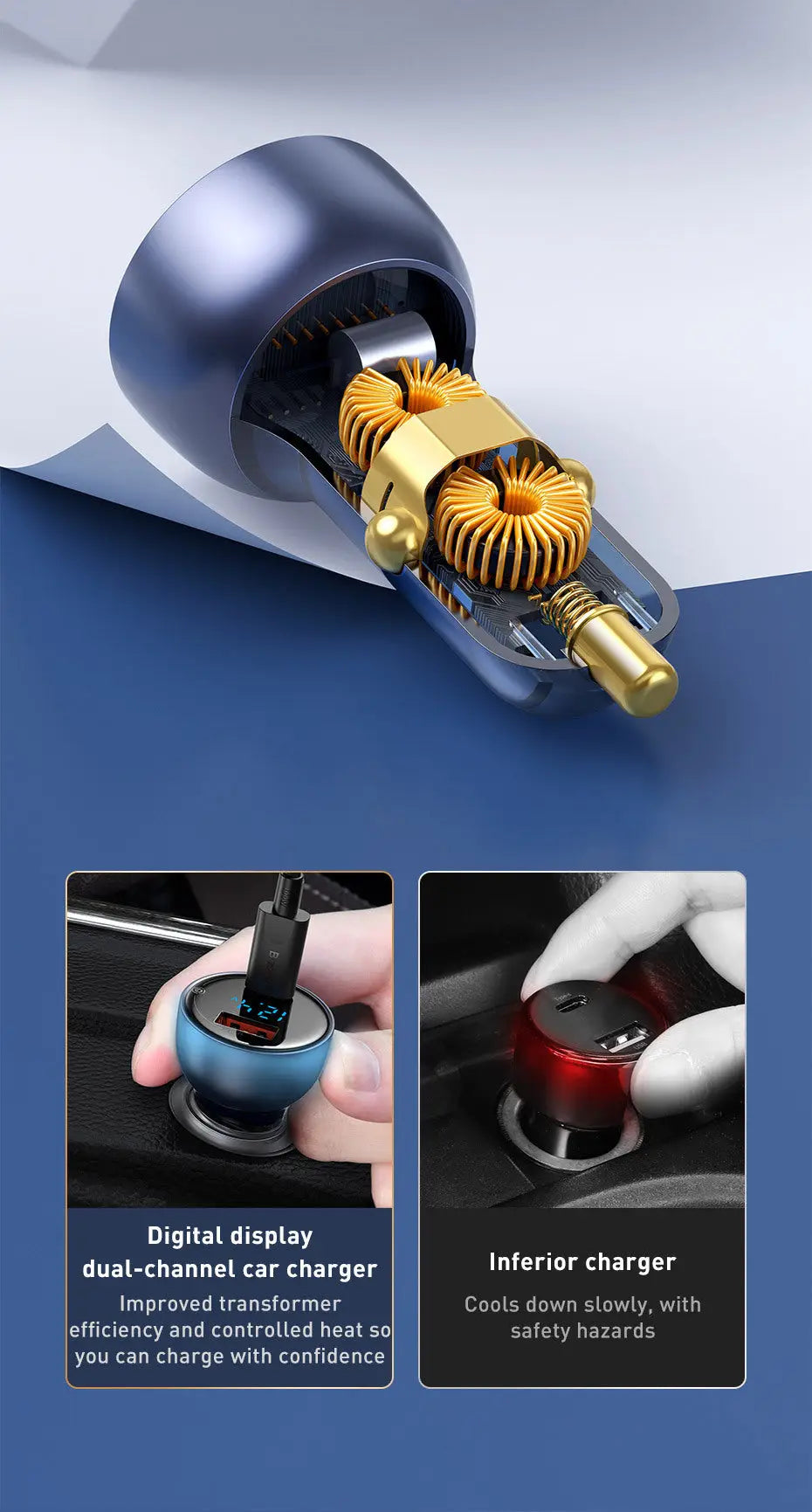 65W USB C Car Charger With Dual Ports Fast Charging Charge Hub X