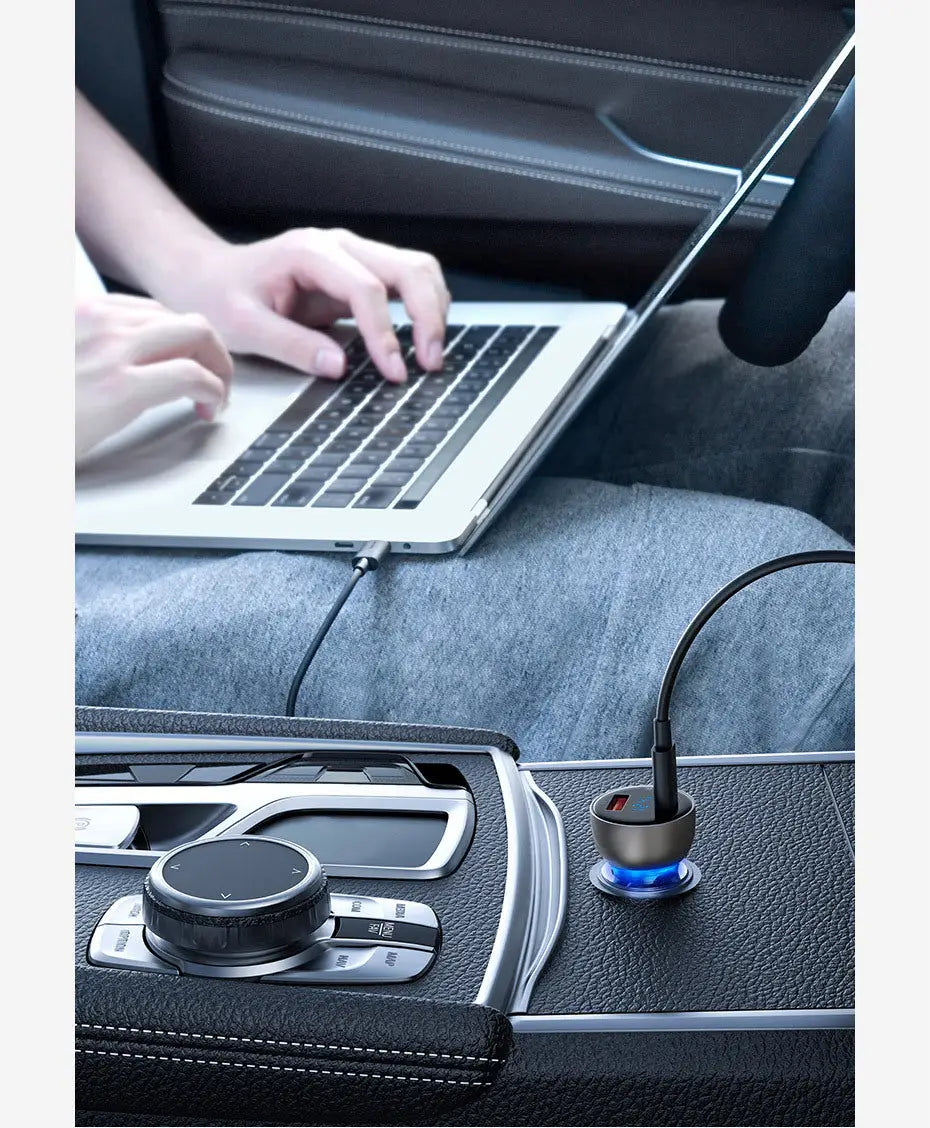 65W USB C Car Charger With Dual Ports Fast Charging Charge Hub X