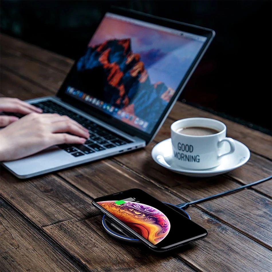 Fast Wireless Charger For I-Phone & Sam-sung High Speed Copper Coil Design 98x98x6.5mm USB Charging Cable Included 12 Months Warranty - Device Cellphone Smartphone