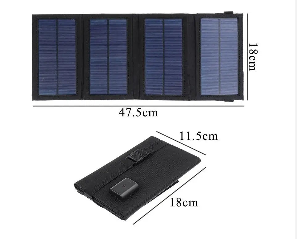 Foldable solar panel with dimensions labeled on a white background