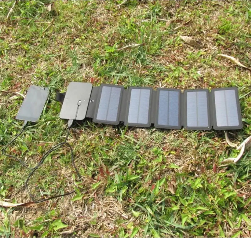 Foldable solar panel on grass