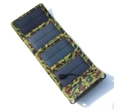 Camouflage-patterned solar panel with multiple solar panels on a white background