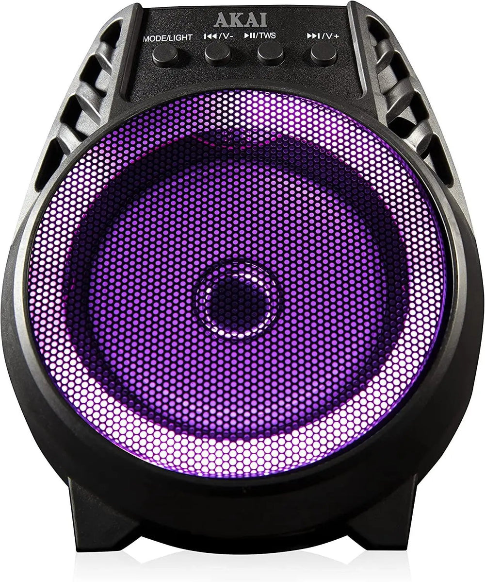 Akai A58168 Vibes 4 Inch LED Party Speaker, Bluetooth Connectivity, Wireless & Portable, 5W, Black AKAI