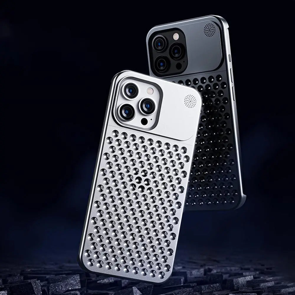 Aluminum Alloy Phone Case For 14 13 Pro Max Plus Hollow Heat Dissipation Anti-fall Full Body Shockproof Phone Cove Charge Hub X
