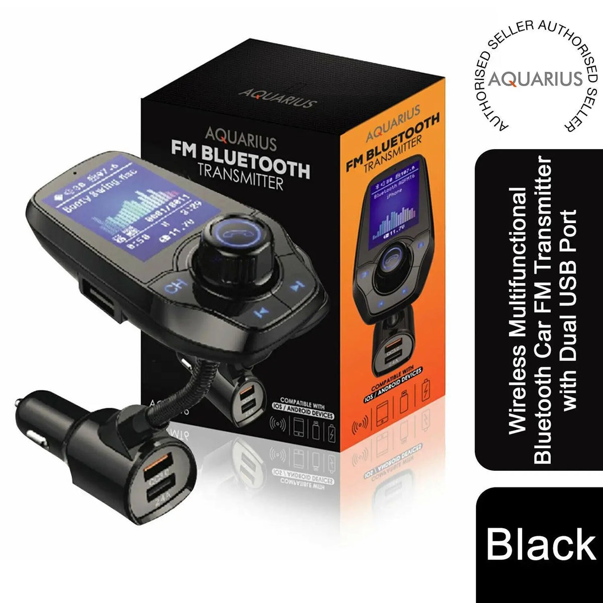 Aquarius WirelessMultifunctional Bluetooth Car FM Transmitter with Dual USB Port Aquarius