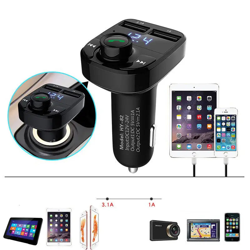 Car MP3 Audio Player Bluetooth Car Kit FM Transmitter Handsfree Calling 5V 4.1A Dual USB Car Charger Phone Charger Charge Hub X